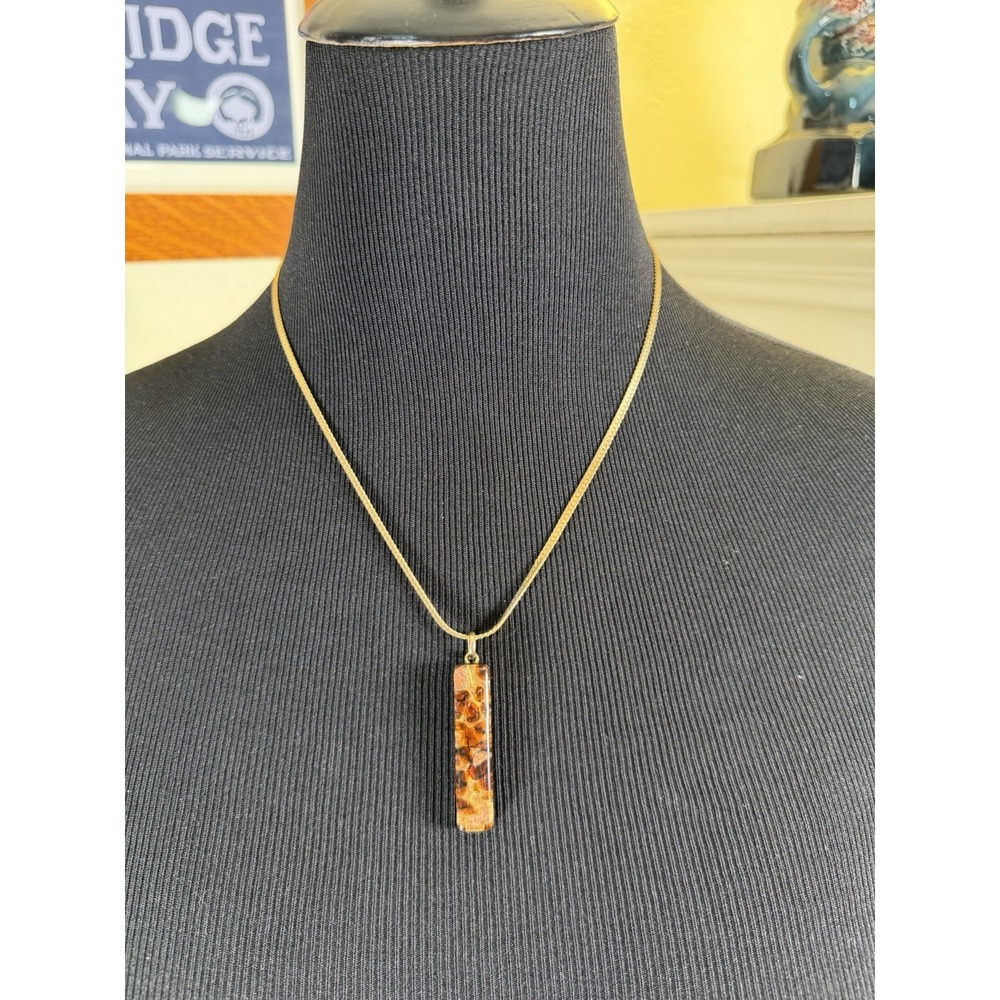 Murano Style Art Glass Pendant Necklace Amber Gold Foil Vetro 19.5" Italy